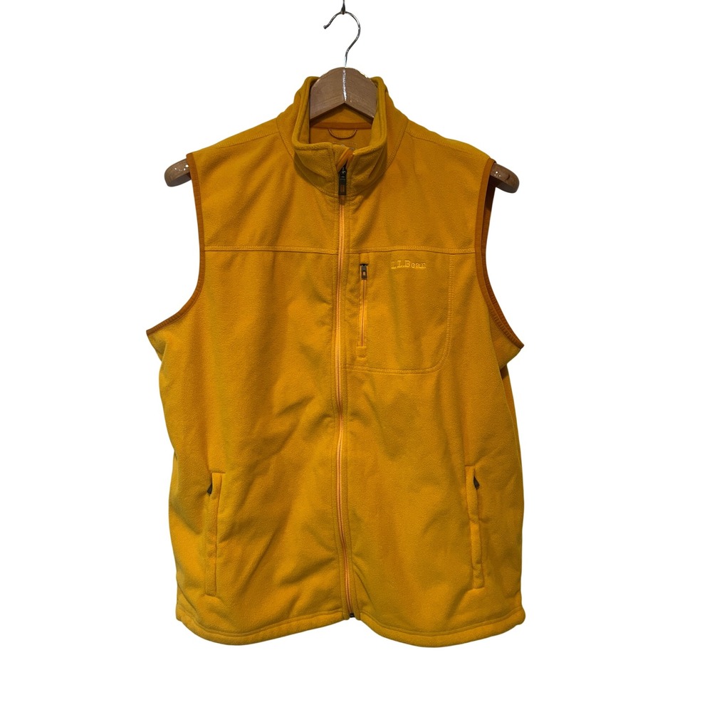 LL Bean Fleece Vest Men Large Tall Yellow Polartec Windbloc Full Zip Outdoor A49